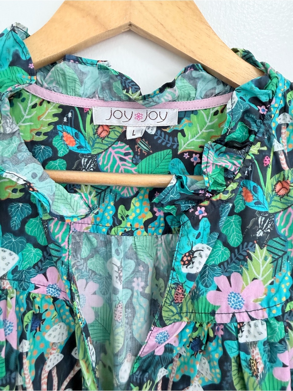Joy Joy Teal, Green & Pink Floral Ruffle Blouse